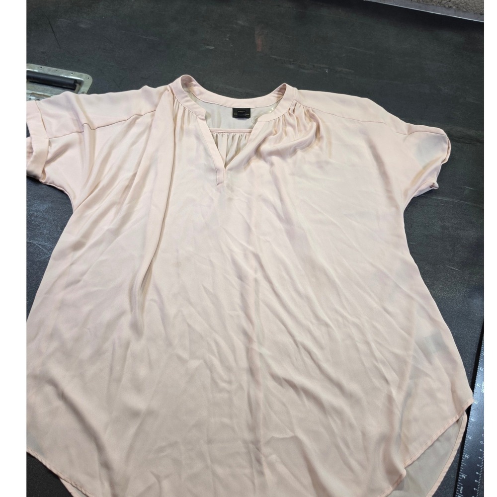 Worthington Blush Pink Split V-Neck Short Sleeve Blouse Top Sz XL RN93677